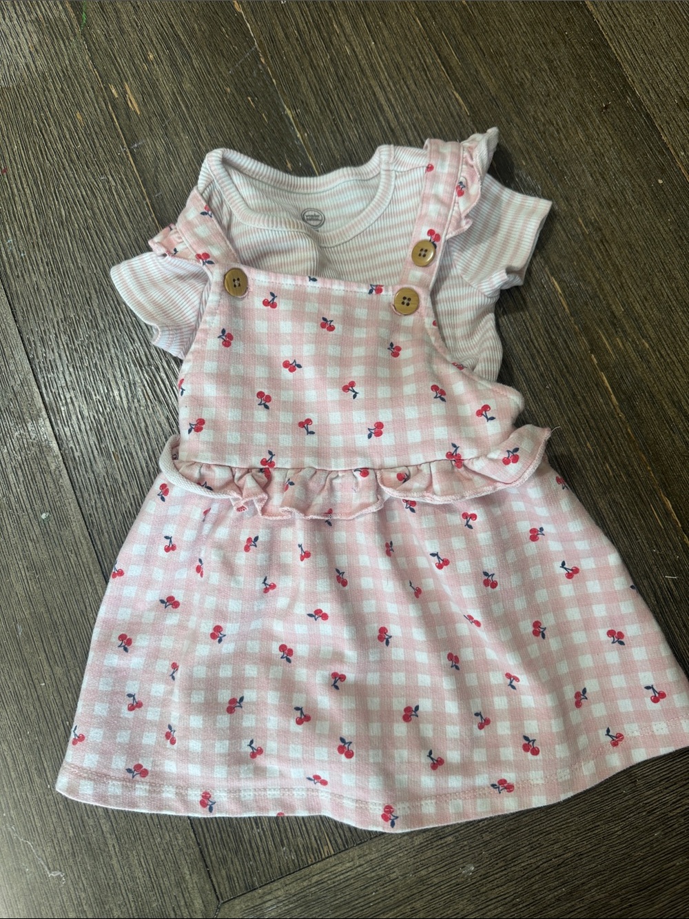 Wonder Nation Baby Girl 2-Piece Cherry Gingham Dress & Bodysuit Set 12M